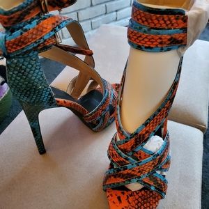 Scene, Platform Heels, Blue Multi Size 10